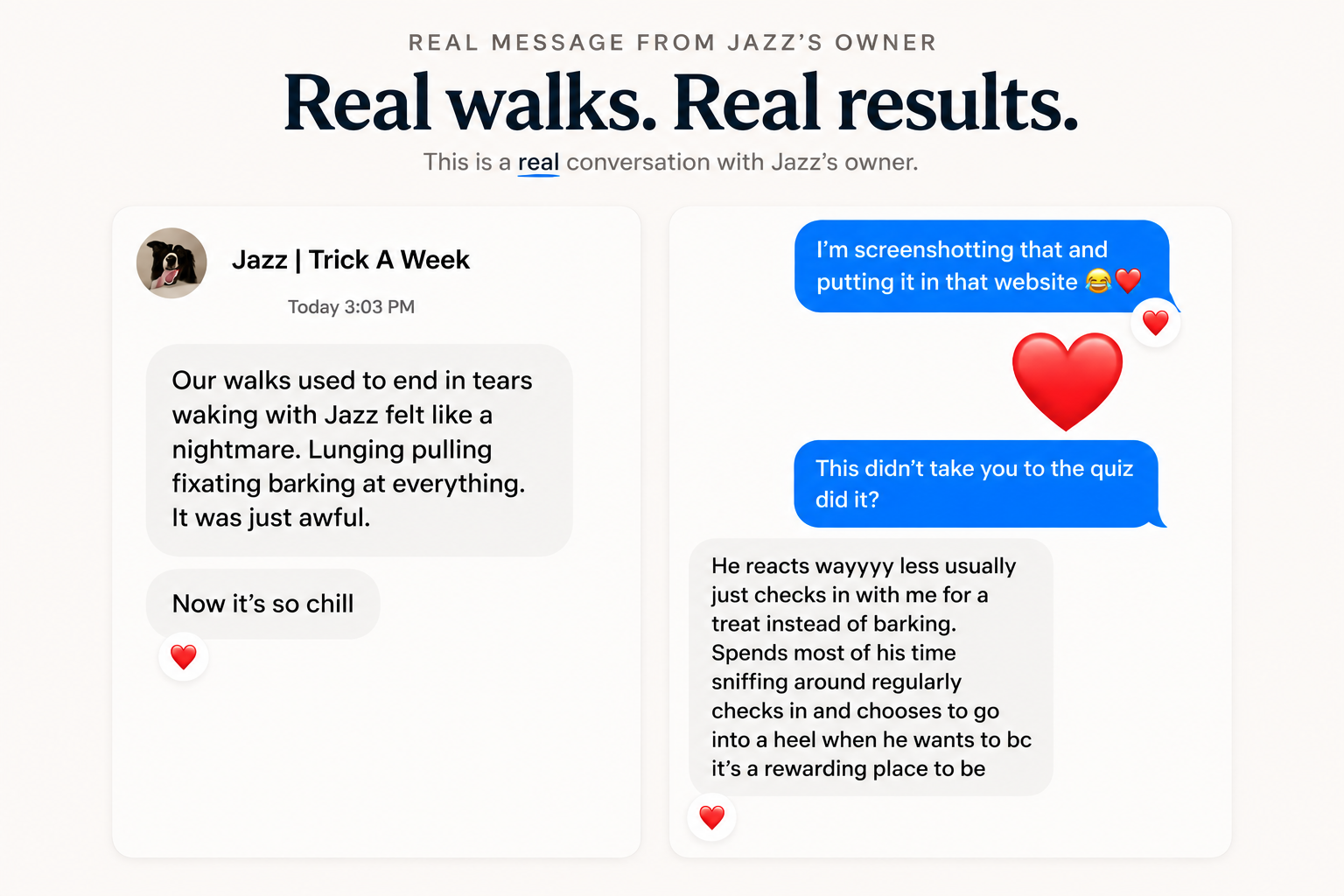 Real owner message about Jazz's walks changing